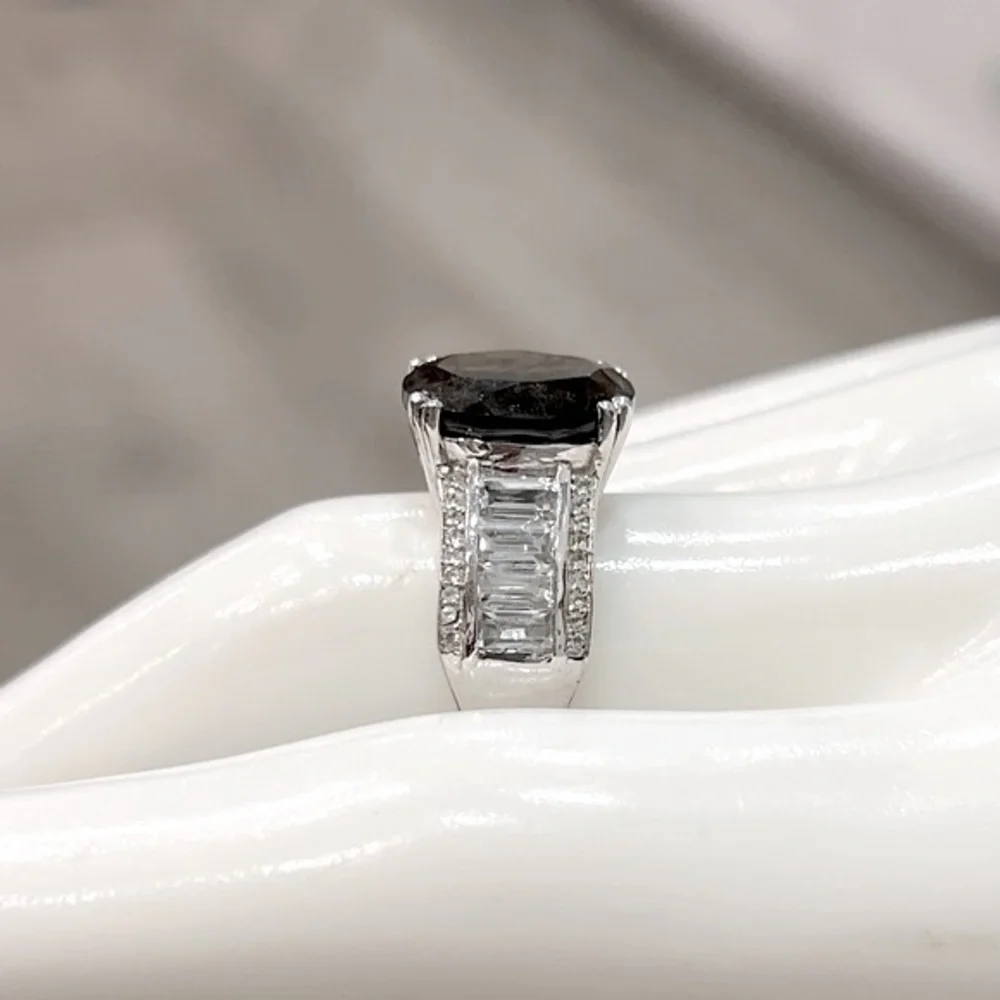Chocolate Sapphire White Topaz Sterling Silver Ring Sz 8